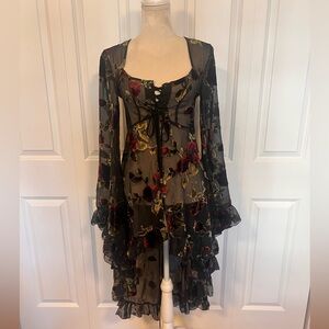 Dolls Kill Black Floral Sheer Blouse
